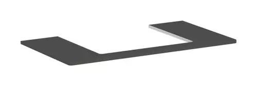 Graue Konsole von Hansgrohe mit mittigem Ausschnitt. Flache, rechteckige Form ohne erkennbare Maße. Ideal für einen Aufsatzwaschtisch.